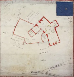 Broad Street Prints: Plan of premises in Adams Court off Old Broad Street, London, c1800