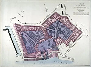 Charles Joseph Collection: Plan of a proposal to construct a dock on the site of St Katharines Hospital, London, c1825