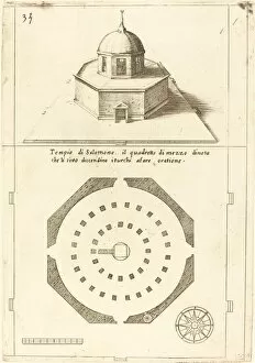 Architectural Drawing Gallery: Plan and Rendering of the Temple of Solomon, 1619. Creator: Jacques Callot