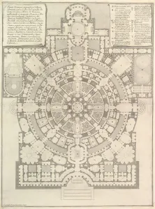 Ground Plan Prints: Plan of a spacious and magnificent College designed after the ancient gymnasia of