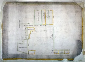 Tenement Prints: Plan of tenements in Addle Street, Aldermanbury and Philip Lane, London, c1666