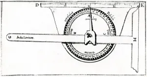 Surveying Prints: Planimeter used in conjunction with a set square for surveying, 1605