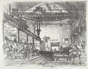 Munitions Factory Gallery: Planing Big Shells, 1916. Creator: Joseph Pennell