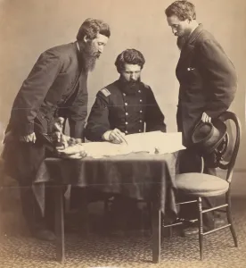 Lafayette Prints: Planning the Capture of Booth, 1865. Creator: Alexander Gardner
