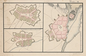 Plans of three settlements with fortifications, 2nd half 18th century. Creator: Unknown