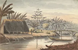 Plantation Prints: Plantation Visserszorg with banana field, 1859. Creator: Jacob van Geffen
