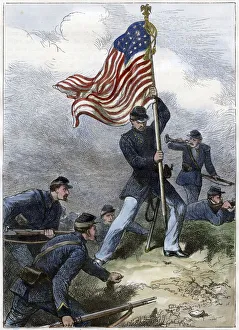 Us Army Prints: Planting the Union flag on a bastion, Siege of Vicksburg, 1863