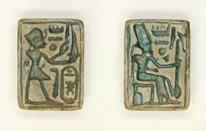 Pharaoh Collection: Plaque: Amenhotep II Offers Incense / Amun-Re Seated on Throne, Egypt, New Kingdom, Dynasty