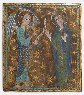 Cataluna Prints: Plaque with the Annunciation, Catalan or Central Italian, ca. 1200-1225. Creator: Unknown
