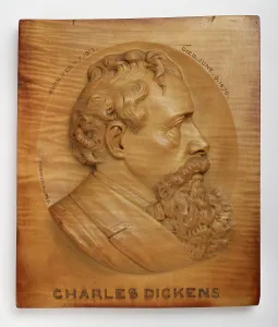 Pear Wood Prints: Plaque of Charles Dickens, 1885. Creator: T Fowke