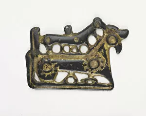 Bronze With Gilding Collection: Plaque in the form of animals, Period of Division, 220-589. Creator: Unknown