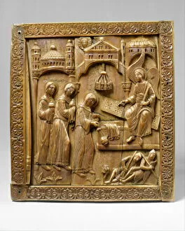 Sepulchre Gallery: Plaque with the Holy Women at the Sepulchre, German, ca. 1140-60. Creator: Unknown