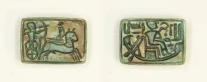 Barque Prints: Plaque: King in Chariot Shoots Enemy / King Seated in the Barque of Amun, Egypt