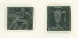 Jasper Prints: Plaque: Lion and Ankh / Libation Vessel, Egypt, New Kingdom