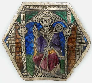 Hexagonal Prints: Plaque with a Sainted Bishop, Italian, 14th century. Creator: Unknown