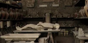 Plaster cast of human remains, Pompeii, Italy, 2009. Creator: LTL