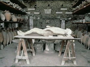 Plaster reproduction of an inhabitant of Pompeii died during the eruption of Vesuvius