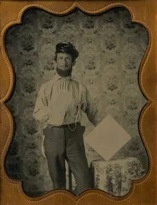 Decorating Prints: Plasterer in Oilskin Hat, 1850s-60s. Creator: Unknown