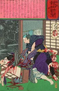 Taiso Prints: The Plasterer Toyokichi Murdering His Mistress Oei and Her Family