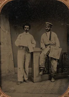 Plaster Prints: Two Plasterers Leaning on a Railing, late 1850s-60s. Creator: Unknown
