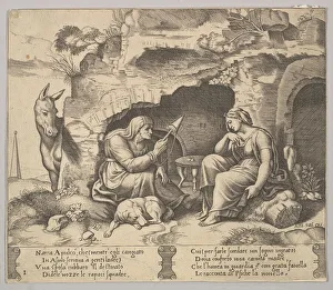 Lucius Platonicus Prints: Plate 1: Apuleius changed into a donkey listening to the story told by the old woman sp