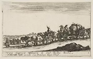 Basan Gallery: Plate 1: A horse drawn cart carrying people and goods, dead horse in the foreground, f