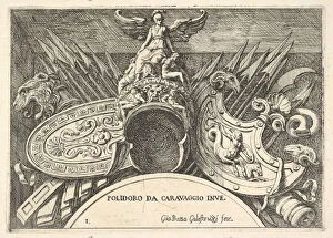 Caravaggio Gallery: Plate 1: trophies of Roman arms from decorations above the windows on the second floor