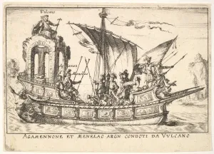 River Arno Prints: Plate 10: Agamemnon and Menelaus seated in a boat accompanied by other figures including