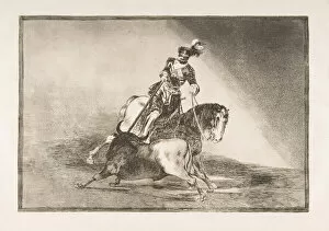 Bullfight Gallery: Plate 10 from La Tauromaquia : Charles V spearing a bull in the ring at Valladolid, 1816