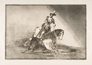 Carlos I Prints: Plate 10 from La Tauromaquia : Charles V spearing a bull in the ring at Valladolid, 1816