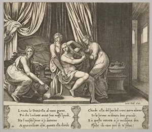 Plate 10: nymphs assisting Psyche to dress her hair, from The Fable of Psyche, 1530-60