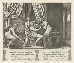 Nymph Gallery: Plate 10: Nymphs dressing Psyches hair, from the Story of Cupid and Psyche as told by... 1530-60