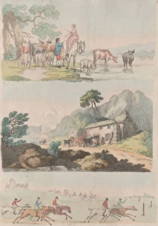 Horse Race Gallery: Plate 10, Outlines of Figures, Landscapes and Cattle...for the Use of Learners
