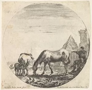 Della Bella Gallery: Plate 11: the pyramid of Caius Cestius to right in the background, a horse grazing