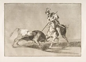 Francisco De Prints: Plate 11 from the Tauromaquia : The Cid campeador spearing another bull. 1816
