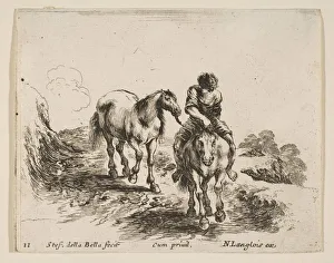 Langlois Nicolas Prints: Plate 11: a young horseman, seen from the front, leading another horse, from Diver
