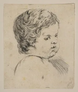 Henriet Prints: Plate 12: head of a child, from The Book for Learning to Draw (Livre pour apprendre