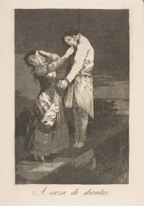Plate 12 from Los Caprichos : Out hunting for teeth (A caza des dientes. ), 1799
