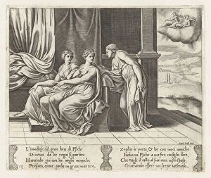 Sisters Collection: Plate 12: Psyches sisters persuading Psyche that she has been sleeping with a serpent, ... 1530-60