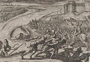 Images Dated 5th November 2020: Plate 12: Pulling a Vessel Loaded with Grain to Shore, from The War of the Romans Against