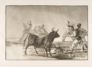 Francisco De Prints: Plate 12 from the Tauromaquia : The crowd hamstrings the bull with lances, sickles