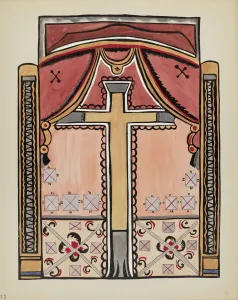 Screenprint Prints: Plate 13: Design with Cross, Chimayo: From Portfolio Spanish Colonial Designs of New Mexico