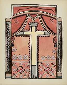 Screenprint Prints: Plate 13: Design with Cross: From Portfolio Spanish Colonial Designs of New Mexico