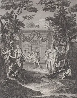 Charles Antoine Coypel Prints: Plate 13: entrance of Love and Wealth to Gamaches wedding (Entré