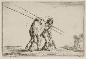 Booty Prints: Plate 13: Two pikemen walking towards the right, each with their pikes in their right