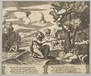 Die Master Of The Collection: Plate 14: Cupid airborne fleeing from Psyche, from The Fable of Psyche, 1530-60