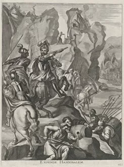 Elephants Gallery: Plate 15: Ferdinand as Hannibal crossing the Alps; from Guillielmus Becanuss Serenissimi... 1636