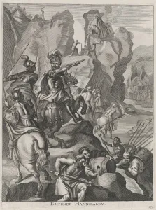 Plate 15: Ferdinand as Hannibal crossing the Alps; from Guillielmus Becanuss Serenissimi... 1636. Creators: Johannes Meursius, Willem van der Beke