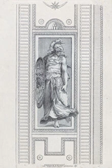 Images Dated 26th November 2020: Plate 15: mythological figure wearing a helmet and holding a shield, 1756