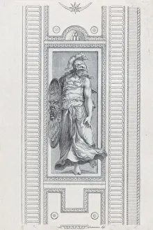 Bartolommeo Prints: Plate 15: mythological figure wearing a helmet and holding a shield, 1756